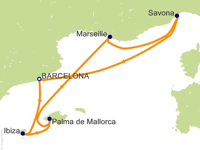 5 Night Lime Green Cruise from Barcelona