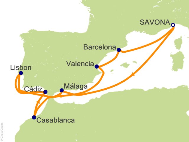 9 Night Beyond the Pillars of Hercules Cruise from Savona