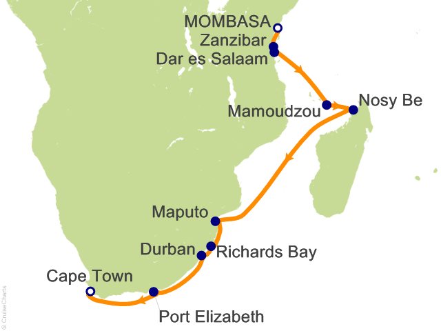 15 Night Africa and Indian Ocean Cruise from Mombasa