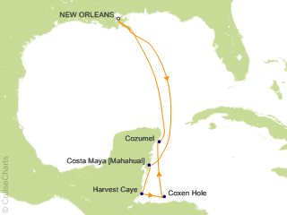 7 Night Caribbean Round trip New Orleans   Harvest Caye  Cozumel and Roatan Cruise from New Orleans