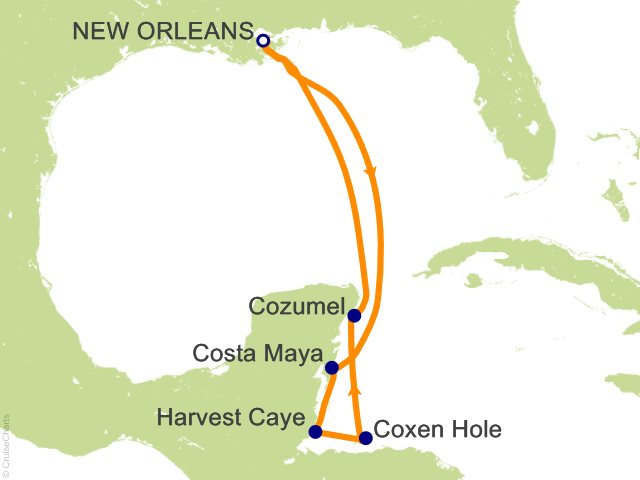7 Night Caribbean Round trip New Orleans   Harvest Caye  Cozumel and Roatan Cruise