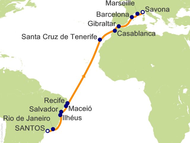 19 Night Voyage from South America Cruise from Santos (Sao Paulo)