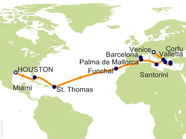 28 Night Transatlantic  Mediterranean and Greek Isles from Houston Cruise from Houston