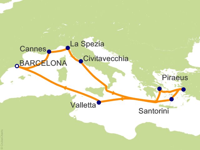 12 Night Mediterranean  Greek Isles Cruise from Barcelona