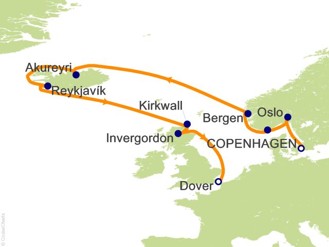 12 Night Norwegian Fjords and Iceland from Copenhagen to Dover Cruise from Copenhagen