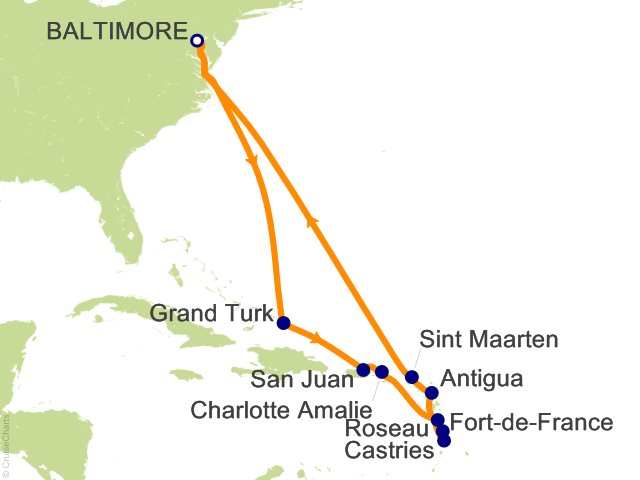 14 Night Southern Caribbean Cruise from Baltimore