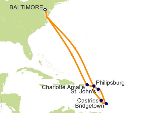 12 Night Southern Caribbean Cruise from Baltimore