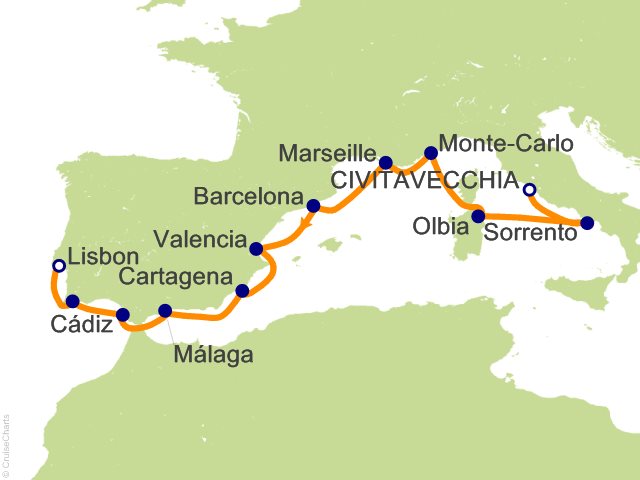 11 Night Civitavecchia (Rome) to Lisbon Cruise from Civitavecchia (Rome)