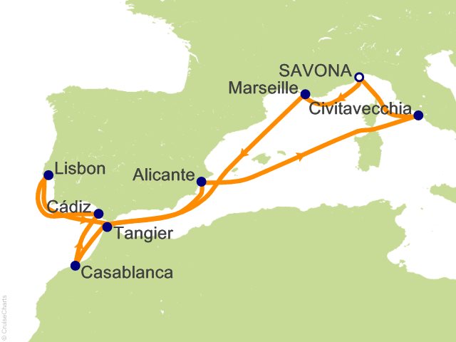 11 Night Beyond the Pillars of Hercules Cruise from Savona