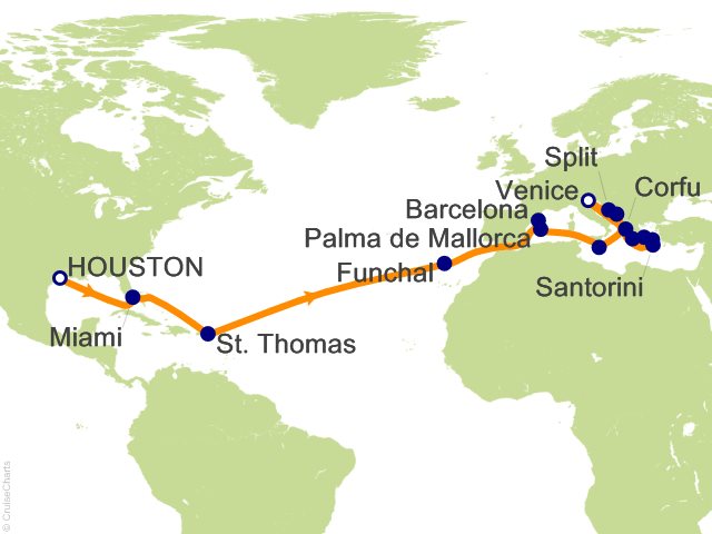 42 Night Transatlantic  Mediterranean and Greek Isles from Houston Cruise from Houston