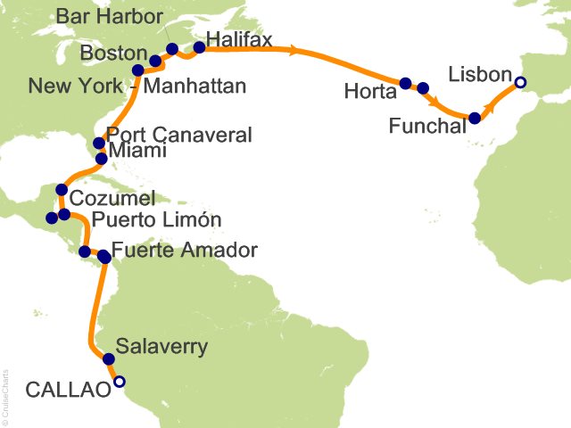 30 Night Route of the Atlantic Cruise from Callao