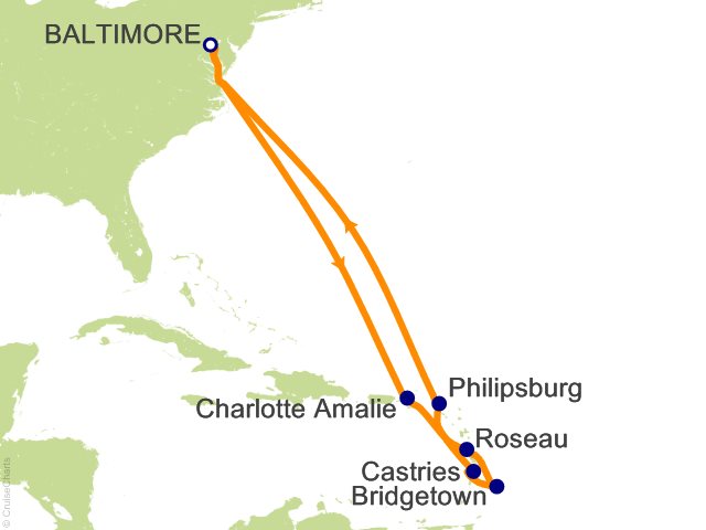 12 Night Southern Caribbean Cruise from Baltimore