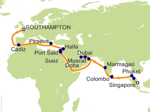 33 Night Southampton to Singapore Cruise from Southampton