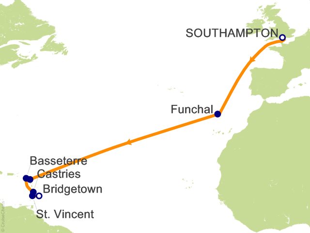 15 Night Caribbean Transatlantic Cruise from Southampton