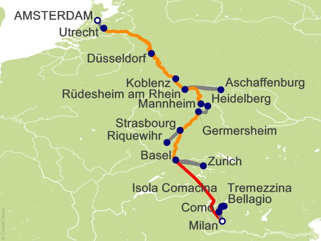 10 Night Rhine Enchantment Amsterdam to Milan Cruise and Land Tour from Amsterdam