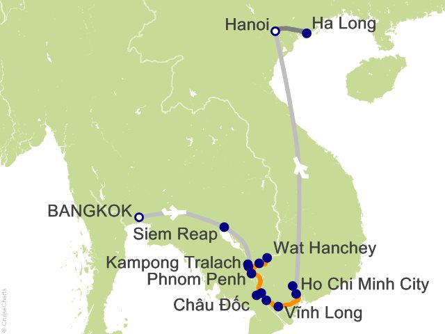 20 Night The Heart of Cambodia and Vietnam with Bangkok (Southbound) Cruise and Land Tour