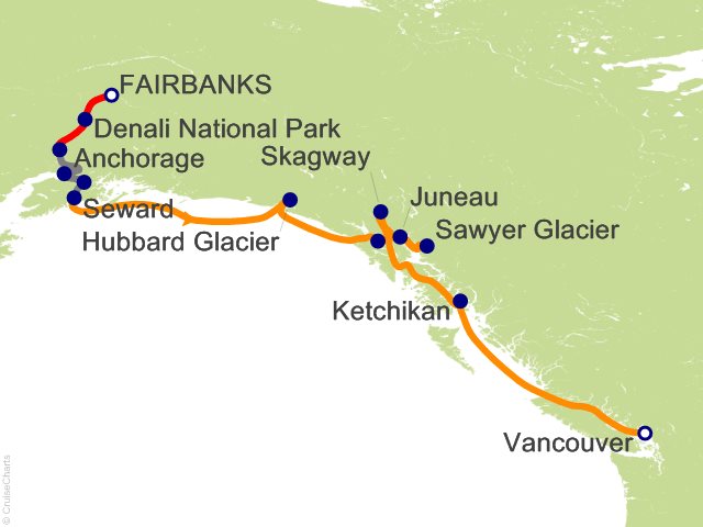 11 Night Denali by Rail Explorer Southbound Cruisetour Cruise and Land Tour from Fairbanks