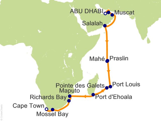 22 Night Abu Dhabi to Cape Town Cruise