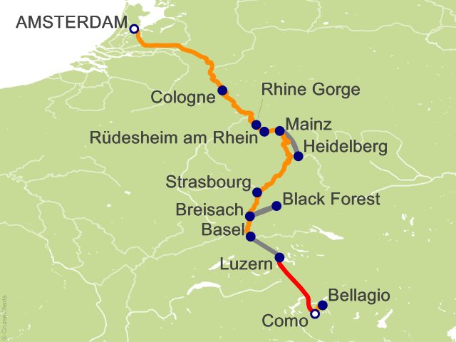11 Night Romantic Rhine with Mount Pilatus 1 Night in Lucerne and 3 Nights in Lake Como (Southbound) Cruise and Land Tour