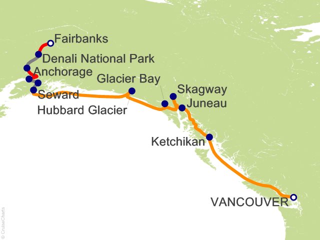 11 Night Denali by Rail Explorer Northbound Cruisetour Cruise and Land Tour from Vancouver