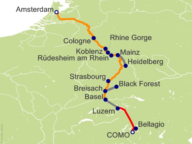 11 Night Romantic Rhine with 3 Nights in Lake Como 1 Night in Lucerne and Mount Pilatus (Northbound) Cruise and Land Tour
