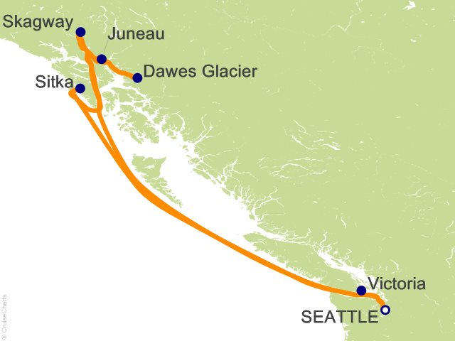 alaska cruise from seattle port map