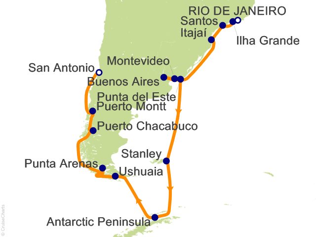 24 Night Antarctic Peninsula Discovery   Rio de Janeiro to Santiago (San Antonio) Cruise