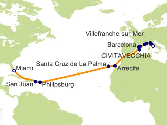 21 Night From Monaco to Miami   Rome (Civitavecchia) to Miami Cruise