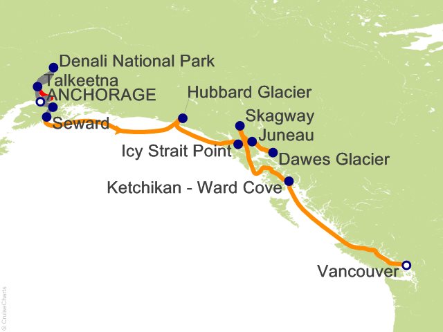 10 Night Anchorage Denali Express - Southbound Cruisetour from Anchorage