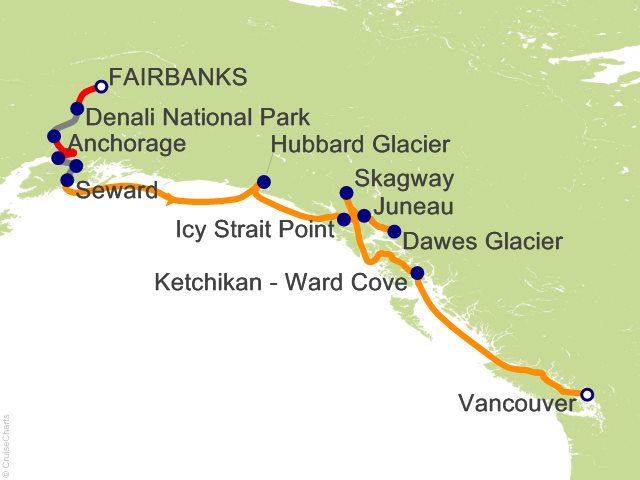 11 Night Denali by Rail Explorer - Southbound Cruisetour from Fairbanks
