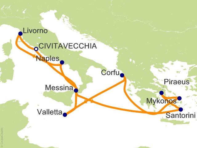 10 Night Greek Isles and Italy   Santorini  Athens and Florence Cruise from Civitavecchia (Rome)