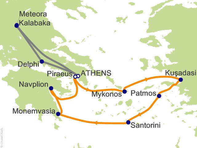 10 Night Delphi and Meteora Grecian Treasures Cruise Tour Cruise and Land Tour from Athens (Port of Piraeus)