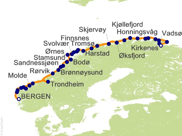 6 Night Classic Voyage North   Bergen to Kirkenes Cruise from Bergen