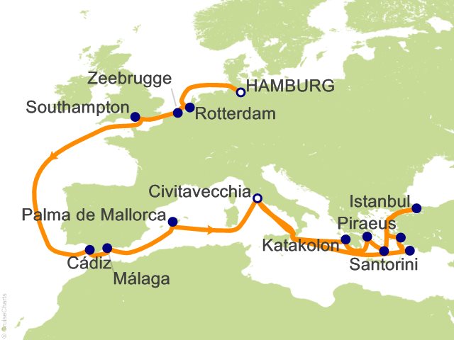 27 Night Northern Europe and the Mediterranean Cruise from Hamburg