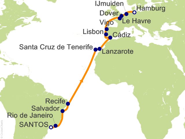 22 Night Transoceanic Cruise from Santos (Sao Paulo)
