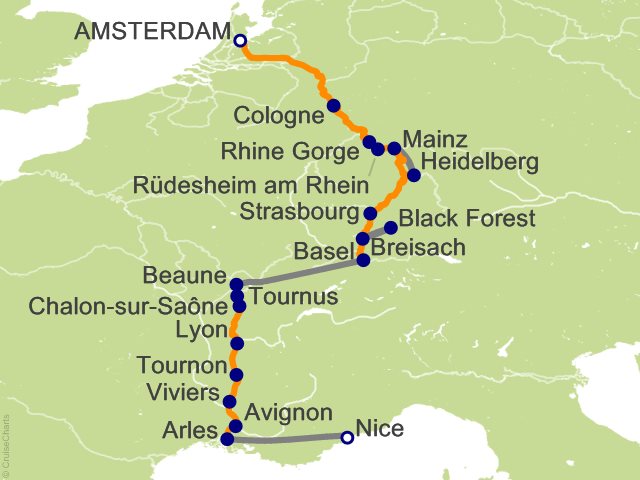 17 Night Rhine and Rhone Revealed with 1 Night in Amsterdam and 2 Nights in Nice (Southbound) Cruise and Land Tour from Amsterdam