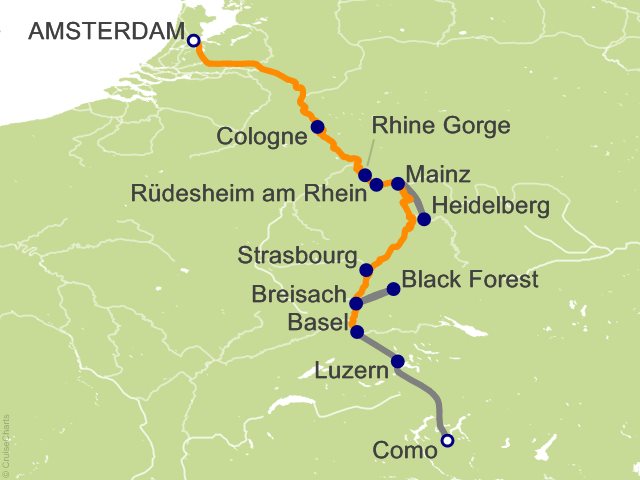 12 Night Romantic Rhine with 1 Night in Amsterdam  Mount Pilatus  1 Night in Lucerne and 3 Nights in Lake Como (Southbound) Cruise and Land Tour from Amsterdam