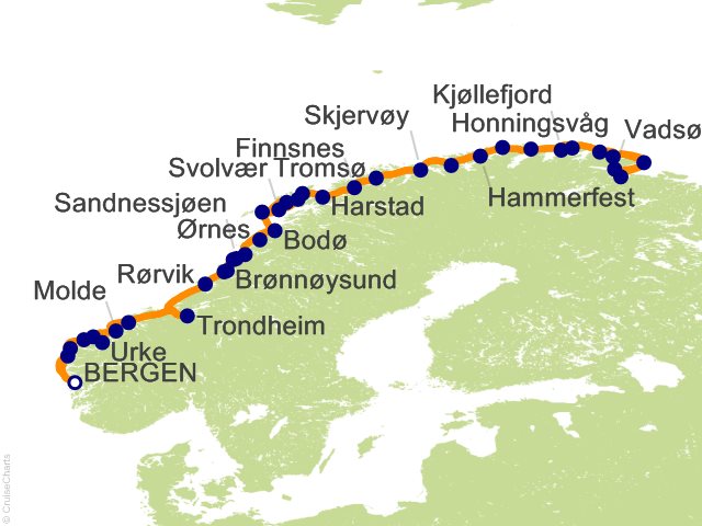 11 Night Classic Roundtrip Voyage   Bergen to Kirkenes and Back Cruise from Bergen