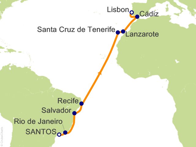 15 Night Transoceanic Cruise from Santos (Sao Paulo)