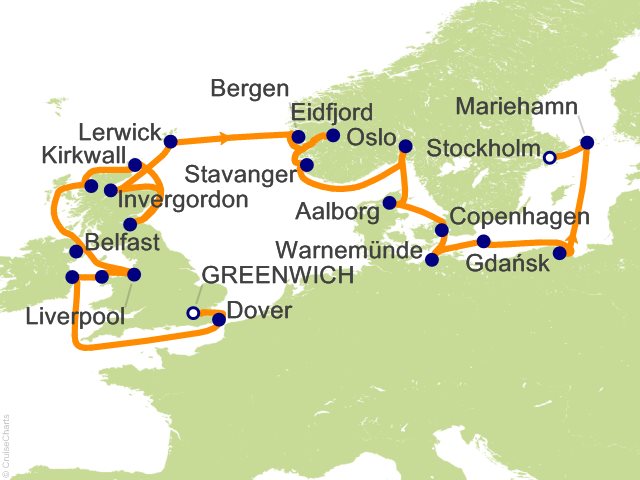 28 Night Scandinavia and the British Isles Cruise from Greenwich