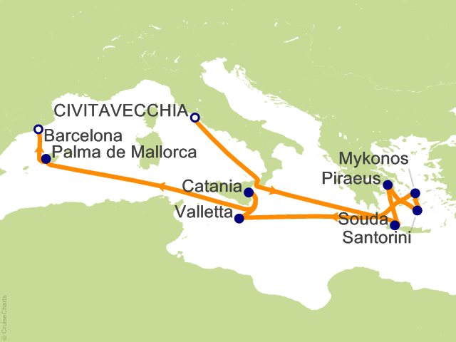11 Night Mediterranean with Greek Isles Cruise from Civitavecchia (Rome)