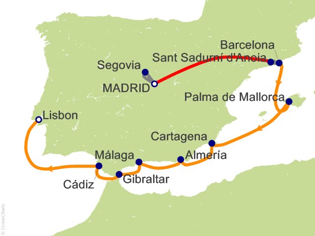 12 Night Spanish Symphony and Madrid Medley Cruisetour Cruise and Land Tour