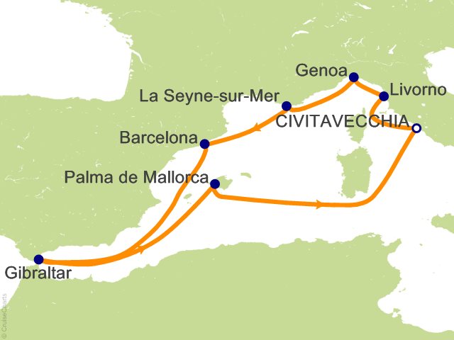 10 Night Grand Western Mediterranean Cruise from Civitavecchia (Rome)
