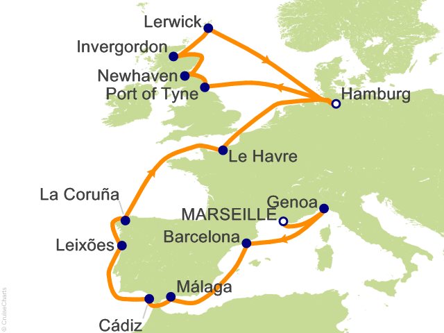 19 Night Mediterranean and Northern Europe Cruise from Marseille