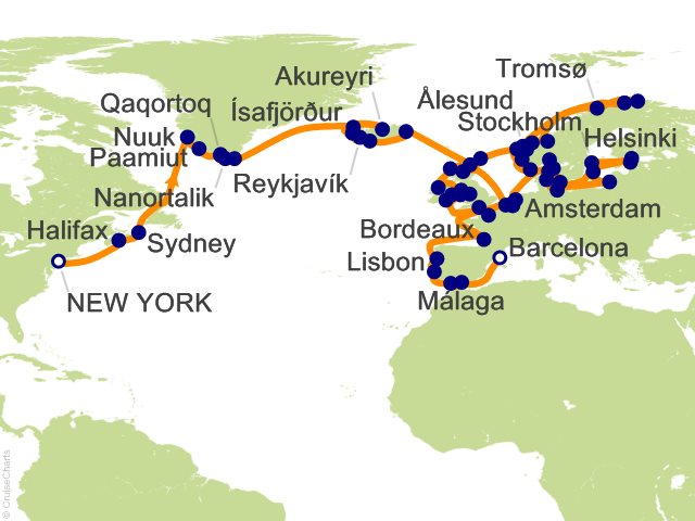81 Night Grand Arctic Adventure New York to Barcelona Cruise