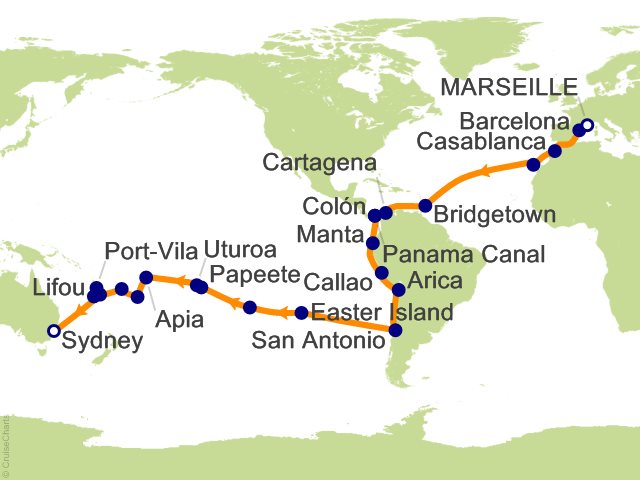 56 Night World Tour Cruise from Marseille