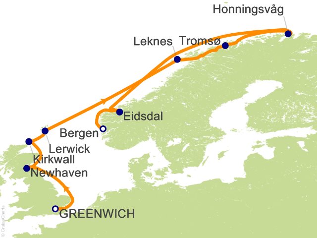 14 Night Into the Midnight Sun Cruise from Greenwich