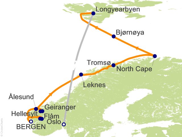 15 Night Norwegian Fjords and Crossing the Arctic Circle Cruise and Land Tour from Bergen