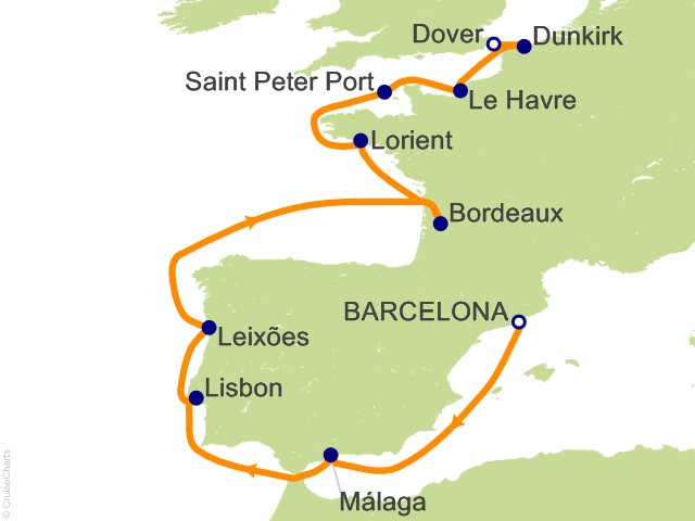 14 Night Landmarks of Lisbon and Lorient Barcelona to London (Dover) Cruise