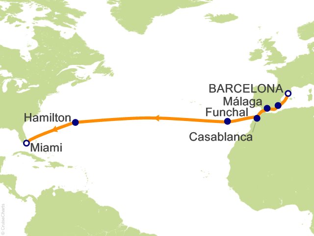 14 Night Atlantic Ocean Zephyr Barcelona to Miami Cruise